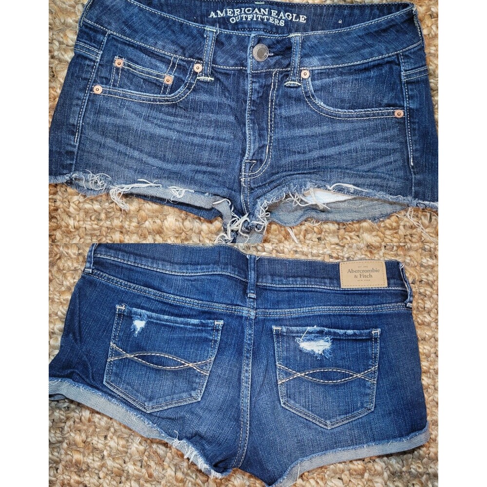 American Eagle Low Rise Micro Mini Stretch Jean Denim Shorts Y2K 2 26 Preppy